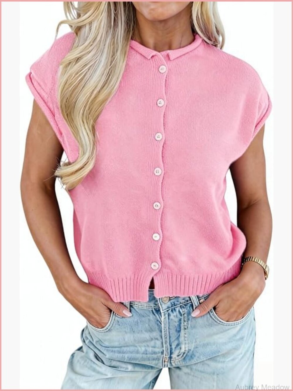 Lightweight Rolled Cap Sleeve Cardigan - Button Up Knit Top